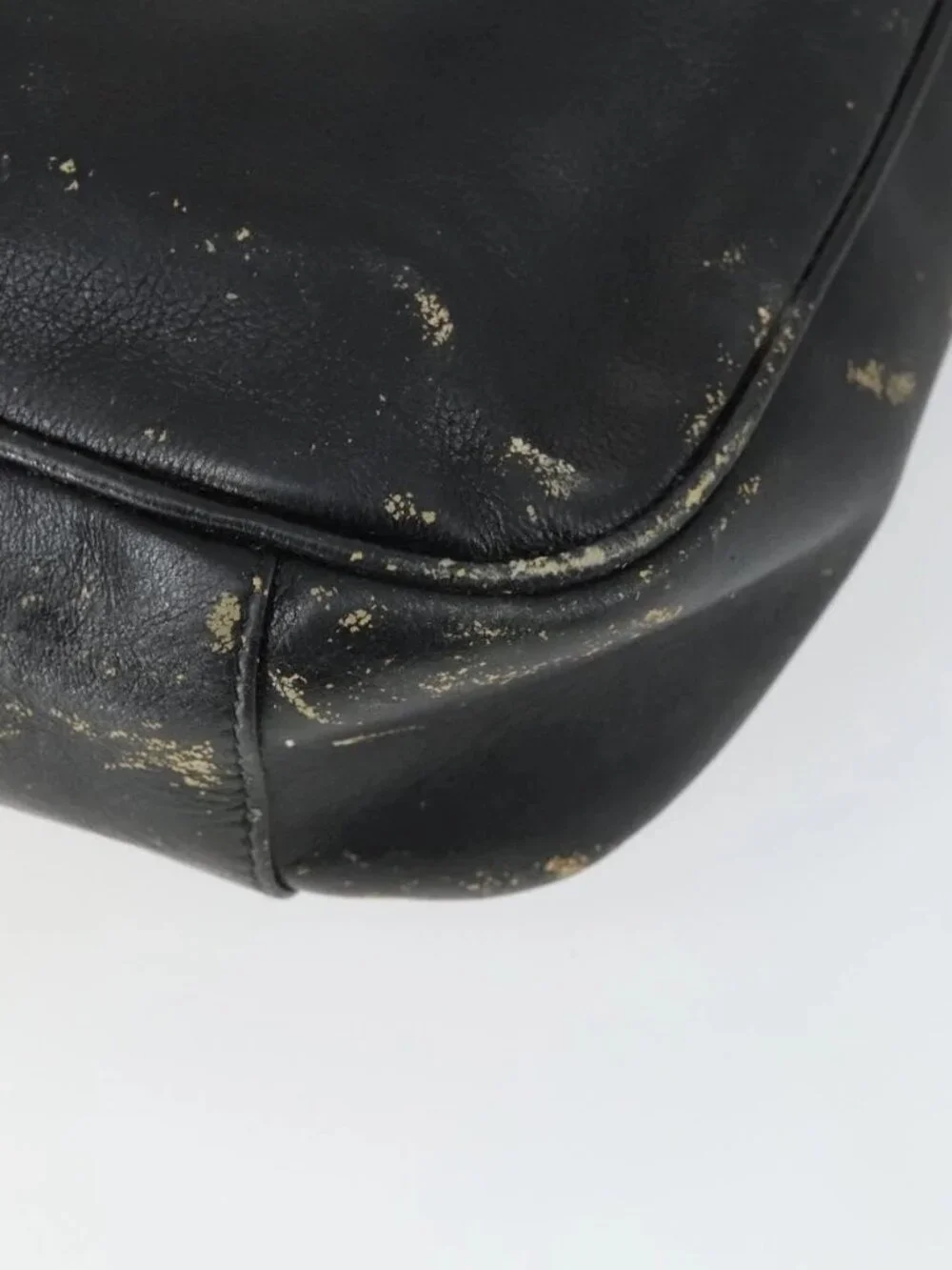 GUCCI Bamboo Hand Bag Leather Black Gold Auth 170494